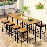10-Piece Outdoor Wicker Bar Set, Dining Set with Foldable Acacia Wood Tabletop, 8 Stools & 2 Wood Table, Brown
